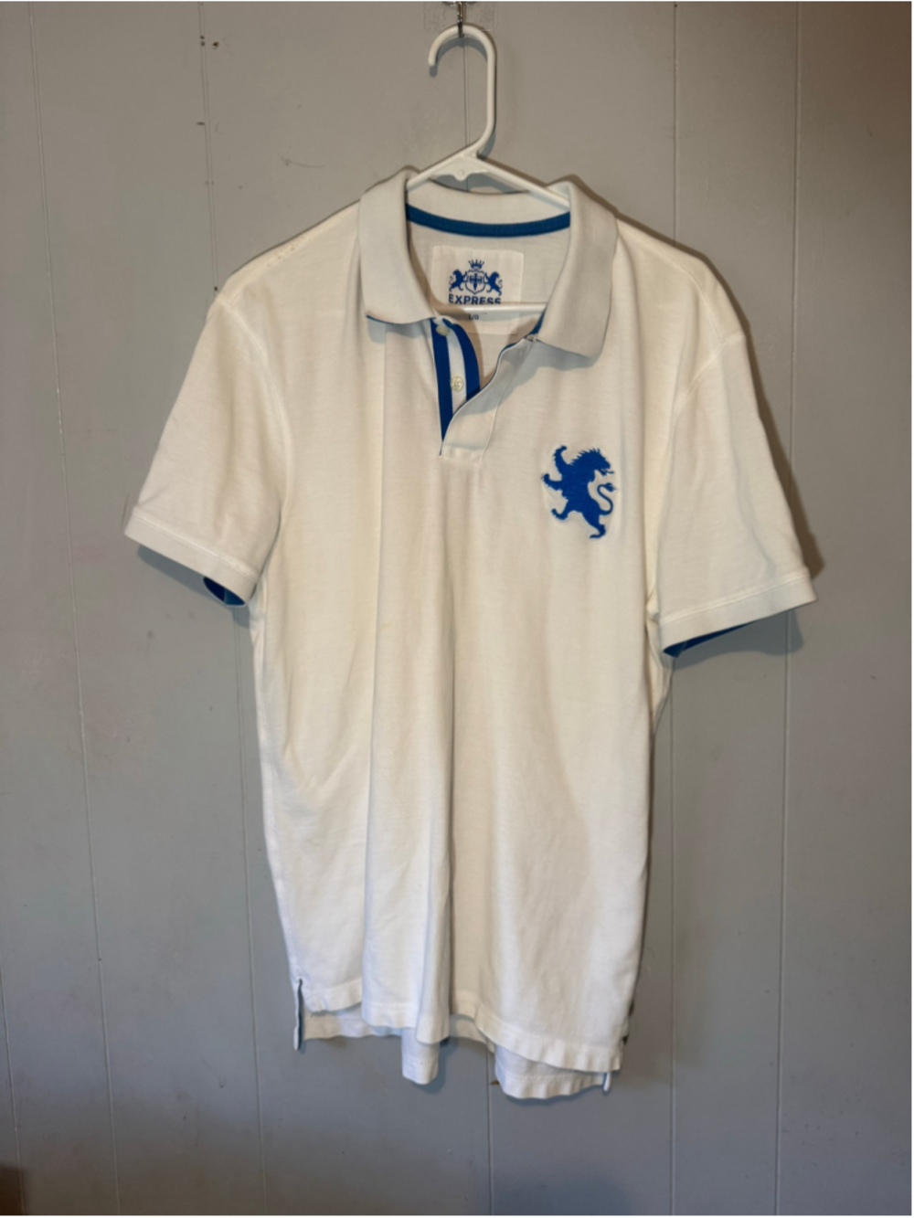 VTG Men's Express Polo Shirt Size L White and Blue